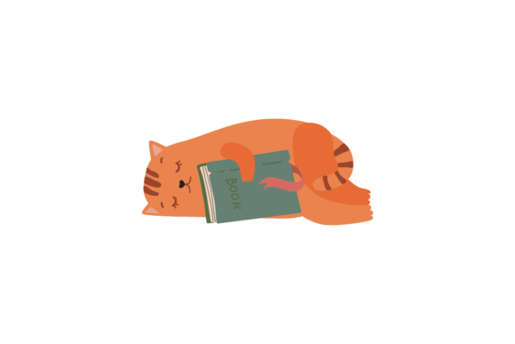 Back to School Cat Sleep in Library Book Graphics
