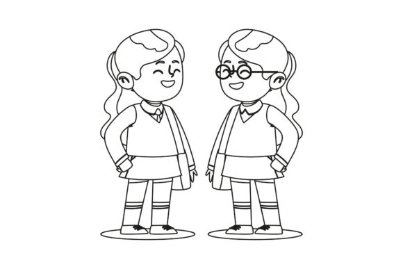 Back to School Two Woman Outline Graphics