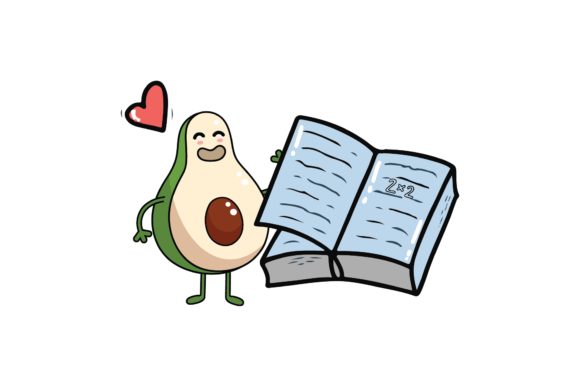 Kawaii Back to School Avocado Book Svg Graphics