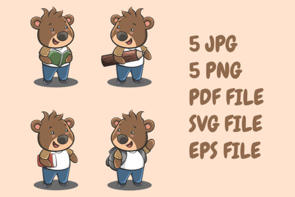 Set of Cute Bears Cartoon Back to School