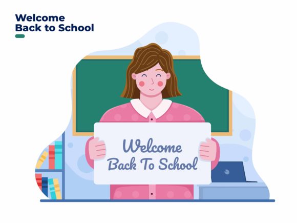 Teacher Welcomes Students Back to School Graphics